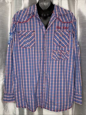 Blac Label Western Collection Double Pearl Snap Up Red White Blue NO SIZE Cotton
